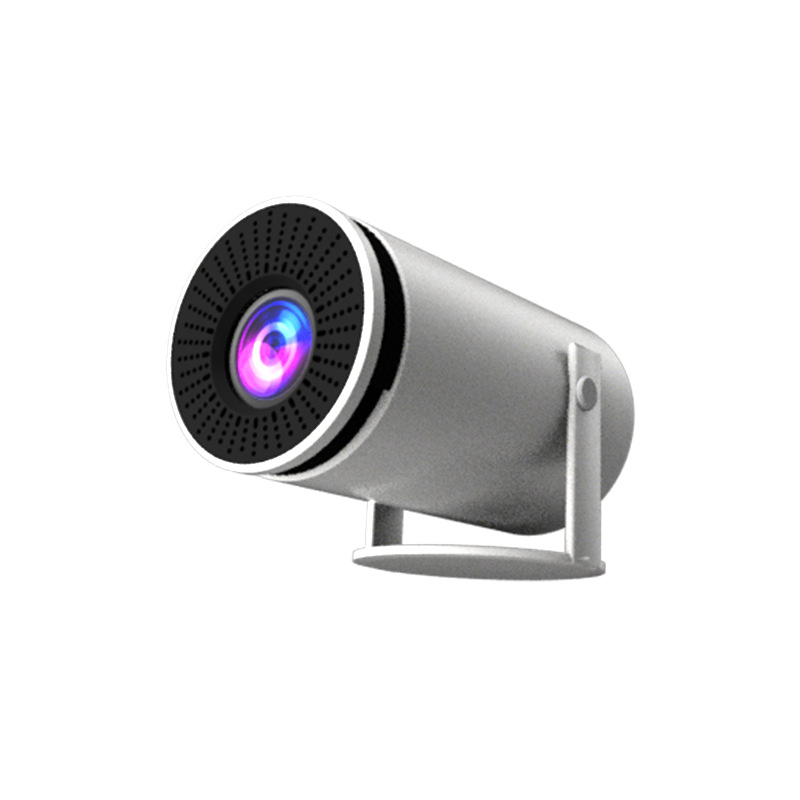 White HY300 projector with a black circular lens and adjustable stand